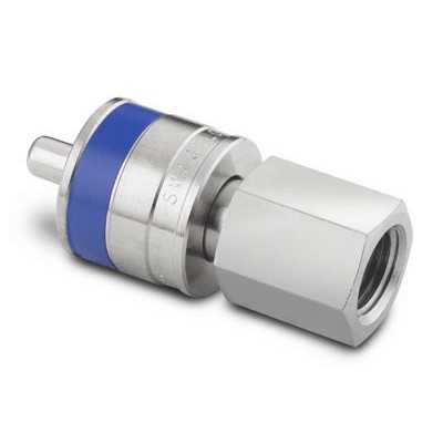 Espiga em Aço Inoxidável sem Retenção do Engate Rápido para Instrumentação Série QC, Extremidade: Rosca NPT Femea de 1/4?, Luva com Código de Identificação na Cor Azul, Cv = 0,3 (vide MS-01-138)