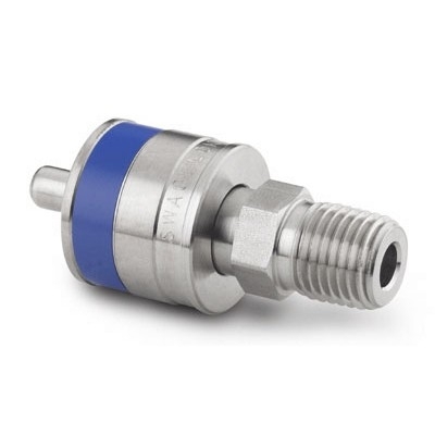 Espiga em Aço Inoxidável sem Retenção do Engate Rápido para Instrumentação Série QC, Extremidade: Rosca NPT Macho de 1/4?, Luva com Código de Identificação na Cor Azul, Cv = 0,3 (vide MS-01-138)