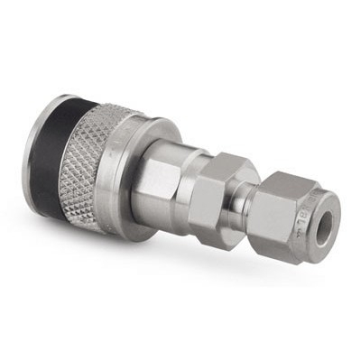 Corpo em Aço Inoxidável do Engate Rápido para Instrumentação Série QC, Extremidade: Conexão Swagelok (Dupla Anilha) para Tubo de 3/8? OD (DE), Luva com Código de Identificação na Cor Preta, Cv = 0,5 (vide MS-01-138)