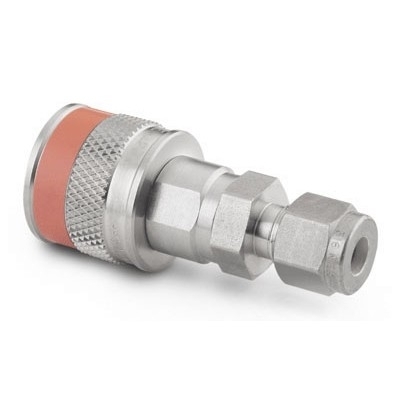 Corpo em Aço Inoxidável do Engate Rápido para Instrumentação Série QC, Extremidade: Conexão Swagelok (Dupla Anilha) para Tubo de 3/8? OD (DE), Luva com Código de Identificação na Cor Laranja, Cv = 0,5 (vide MS-01-138)