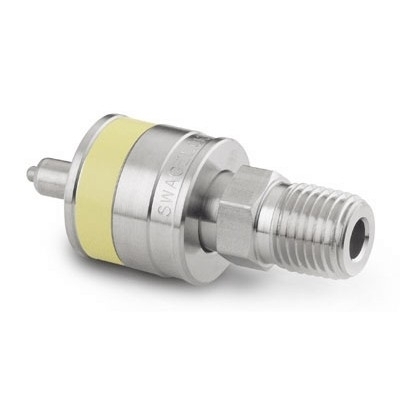SS Instrumentation Quick-Connect Stem w/ Valve, 1/2 in. Male NPT, Yellow Key (QC8 Series)