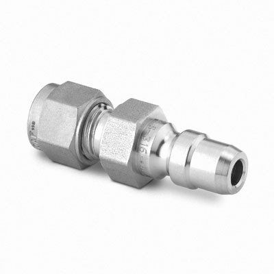Espiga em Aço Inoxidável sem Retenção do Engate Rápido de Passagem Plena Série QF, Extremidade: Conexão Swagelok (Dupla Anilha) para Tubo de 6 mm OD (DE), Cv = 2,2 (vide MS-01-138)