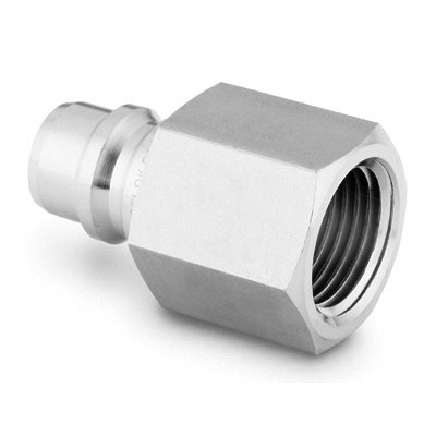 Engate Rápido sem Retenção de Passagem Plena Série QF8 Lado Macho (Espiga) em Aço Inoxidável 316. Extremidade: Rosca BSP Fêmea Paralela de 1/2". Coeficiente de Vazão de 11,5. Pressão de Trabalho (acoplado) de 6000 psig (413 bar). Limpeza e Embalagem