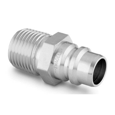 Espiga de Engate Rápido Série QF8 em Aço Inoxidável 316, Fluxo Bidirecional, sem Retenção, Extremidade: Rosca ISO/BSP Macho Paralela de 1/2", Coeficiente de Vazão 11.5, Temperaturas de Trabalho de -12 a 204 °C para Vedações em Fluorcarbono FKM, Press