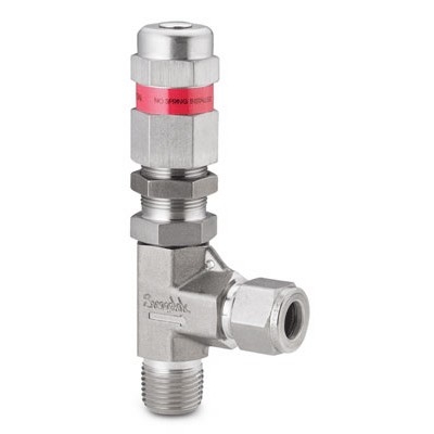 Válvula de Alívio Proporcional em Aço Inoxidável Série R para Alta Pressão, Extremidades: Rosca NPT Macho de 1/2" X Conexão Swagelok (Dupla Anilha) para Tubo de 1/2? OD (DE) (vide MS-01-141)