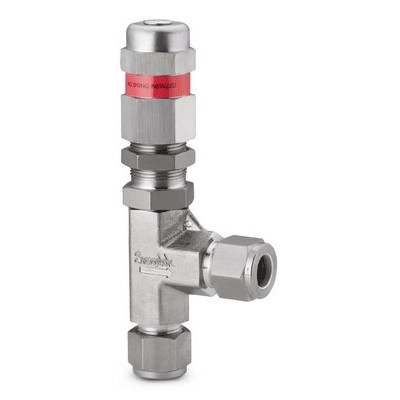 Válvula de Alívio Proporcional em Aço Inoxidável Série R para Alta Pressão, Extremidades: Conexão Swagelok (Dupla Anilha) para Tubo de 12 mm OD (DE) (vide MS-01-141