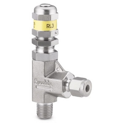 Válvula de Alívio Proporcional em Aço Inoxidável Série R para Baixa Pressão, Extremidades: Rosca NPT Macho de 1/4" X Conexão Swagelok (Dupla Anilha) para Tubo de 1/4? OD (DE) (vide MS-01-141)
