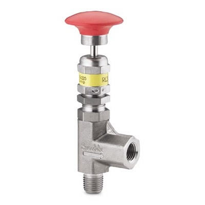 Válvula de Alívio Proporcional em Aço Inoxidável Série RL3 para Baixa Pressão, Extremidades: Rosca NPT Macho de 1/4" X Rosca NPT Femea de 1/4", Extremidades: Manopla para Operação Manual (vide MS-01-141)