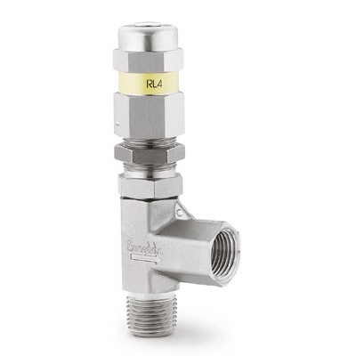 Válvula de Alívio Proporcional para Baixa Pressão, Série RL4 em Aço inoxidável 316, Conforme Norma ASTM A182. Pressão de Trabalho de 300 psig (20,6 bar), Temperatura de Trabalho -12 a 135 °C com Vedações em Fluorcarbono FKM. Extremidades: Conexão de