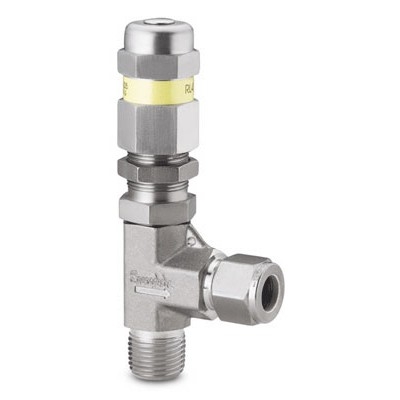 Válvula de Alívio Proporcional em Aço Inoxidável Série R para Baixa Pressão, Extremidades: Rosca NPT Macho de 1/2" X Conexão Swagelok (Dupla Anilha) para Tubo de 1/2? OD (DE) (vide MS-01-141)