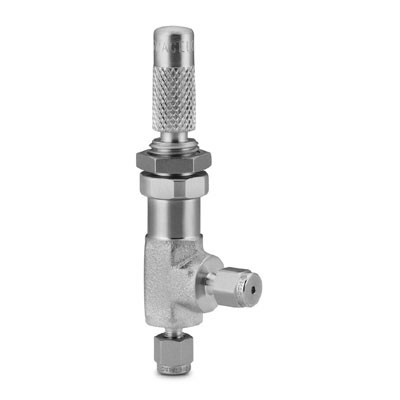 Válvula Micrométrica em Aço Inoxidável Série S para Baixo Fluxo, em Ângulo, Extremidades: Conexão Swagelok (Dupla Anilha) para Tubo de 1/4? OD (DE) (vide MS-01-142)