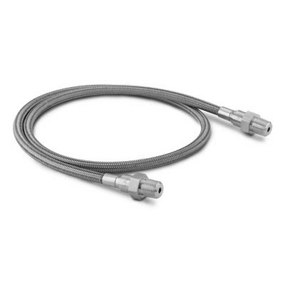 Mangueira flexível em aço inox, revestimento interno em Teflon,  3/16" ID, extremidades iguais: 1/4"