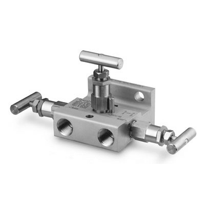Manifold de 3 valvulas para instrumentacao em aco inoxidavel