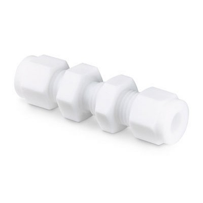 União para Painel em PTFE, Extremidades: Conexão Swagelok (Dupla Anilha) para Tubo de 1/4" OD (DE) (vide MS-01-140)