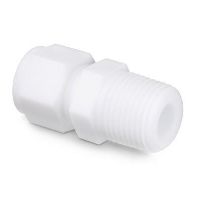 Conexão Macho em Nylon, Extremidades: Conexão Swagelok (Dupla Anilha) para Tubo de 3/8" OD (DE) X Rosca NPT Macho de 1/8" (vide MS-01-140)